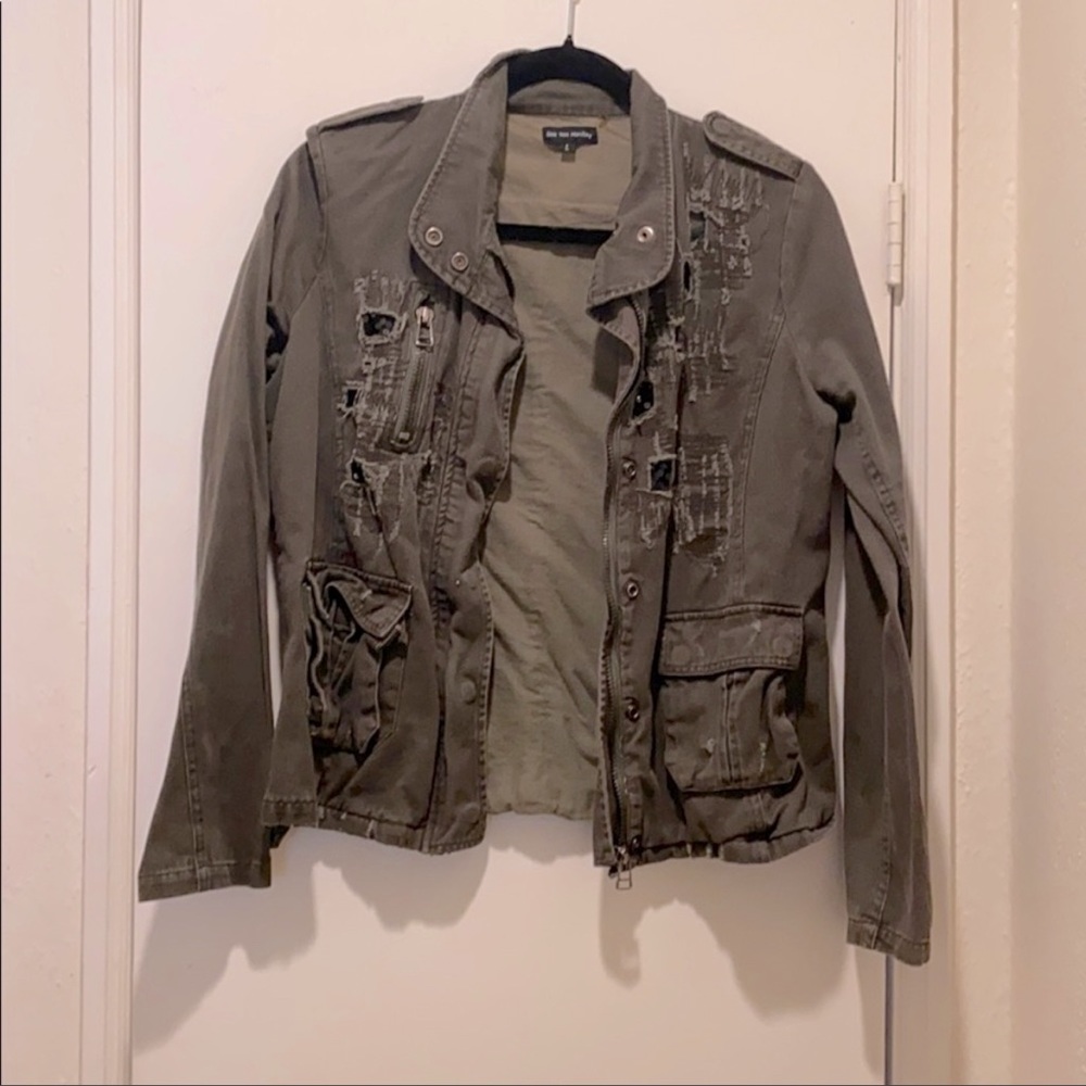 Distressed Green Army Style Jacket with Light Sequin
